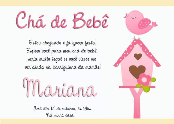 convite cha de bebe passarinho menina